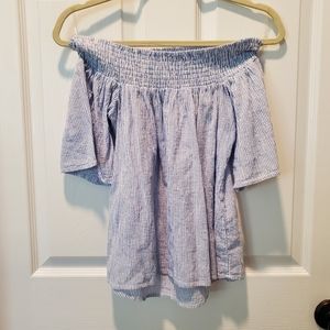 Cavalini off the shoulder top, size small, blue and white